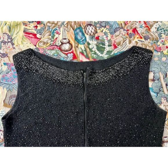 Vintage 1960s Mod Black Sparkly Beaded Tassel Sleeveless Sweater Sz S/M - Picture 3 of 6